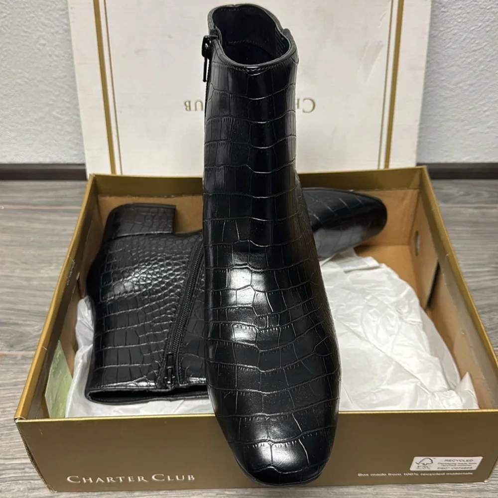 Charter Club Womens Heatherr Faux Suede Square Toe Booties